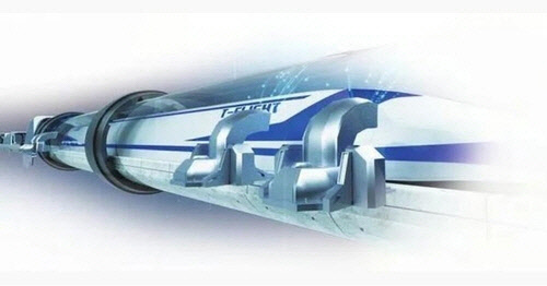 진공에 가까운 파이프 속을 운행하는 초고속 자기부상열차 설명도 [출처 황허신문. 과기일보 캡처]